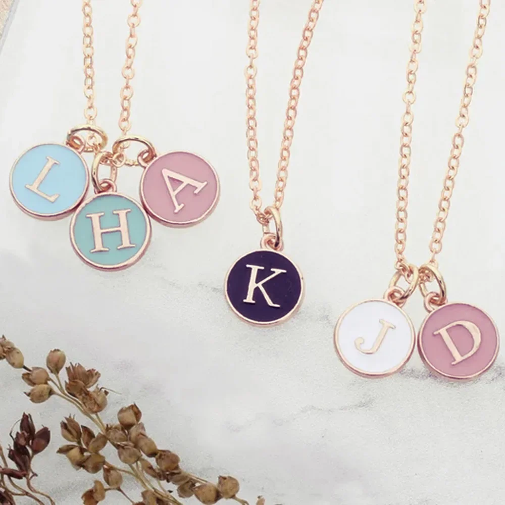 

Initial A-Z Letter White Drop Oil Round Pendant Necklace for Women Gold Color Stainless Steel Chain Bohemian Jewelry Gift