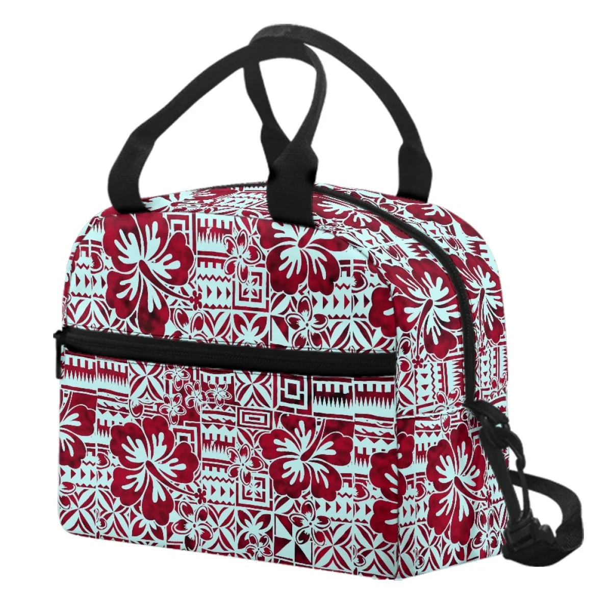 

Polynesian Tribal Samoa Tapa Hibiscus Print Lunch Bags Custom Portable Thermal Insulated Tote Schools Travel Picnic Lunch Bag