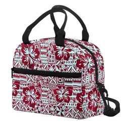 Polynesian Tribal Samoa Tapa Hibiscus Print Lunch Bags Custom Portable Thermal Insulated Tote Schools Travel Picnic Lunch Bag