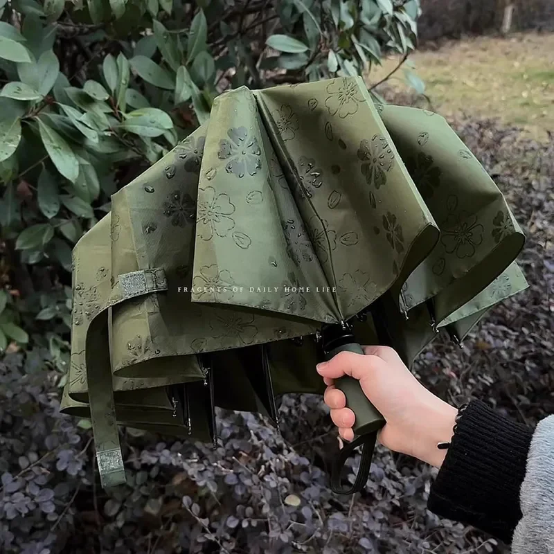 For Automatic Folding Umbrella Water Bloom Pattern Large Windproof High End Creative Rain Gear for Men Women Daily Travel Use