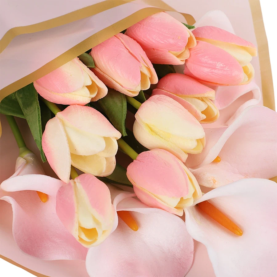 1set DIY Bouquet Making Artificial Tulip Calla Lily Flower Paper Gold Edge Wrapping Ribbon Festival Handmade Gift Flower