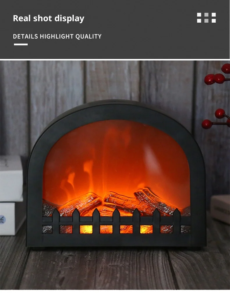 LED Fireplace Lamp Realistic 3d Flame Arched Vintage Style for Indoor Room Terrace Christmas Halloween Tabletop Decor