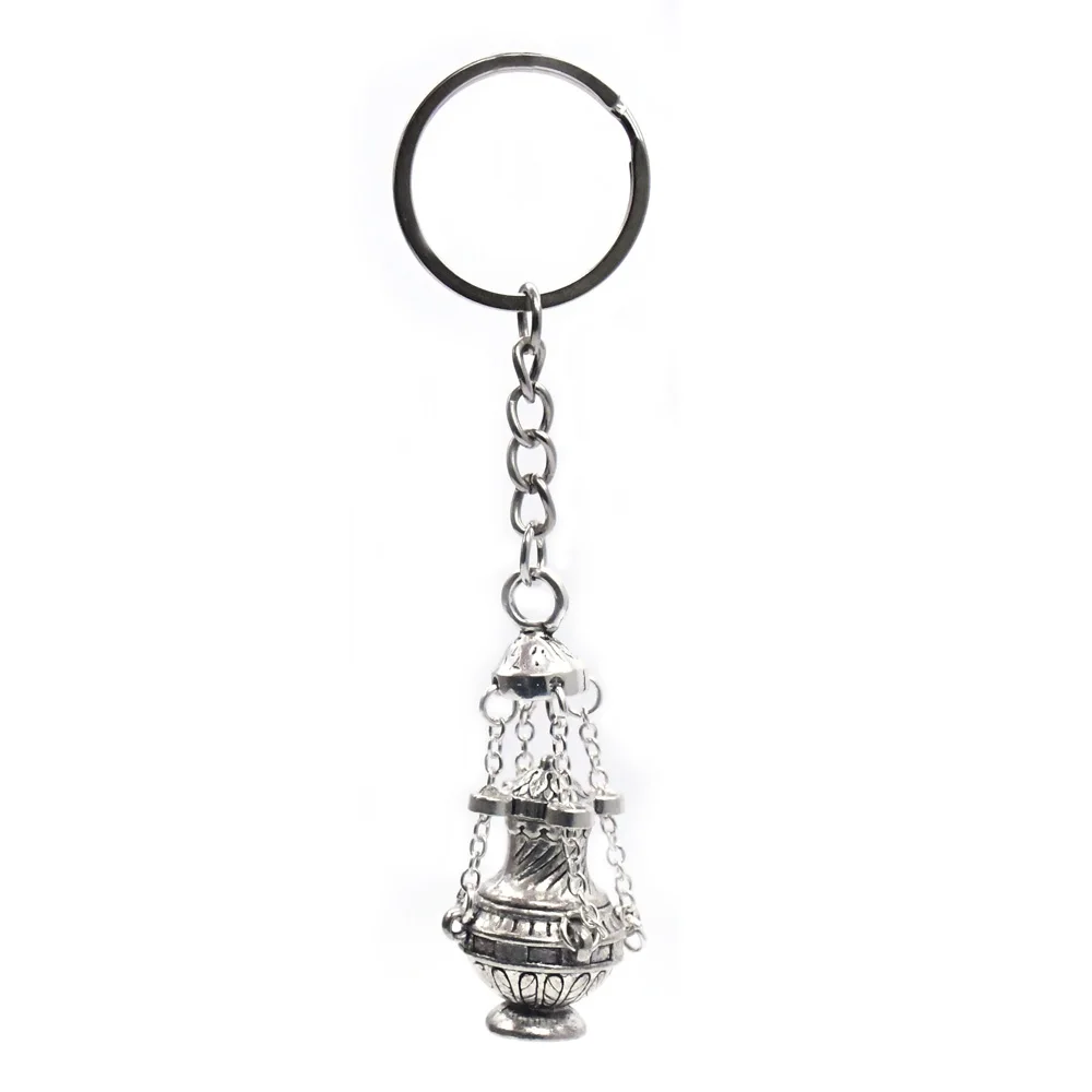 Vintage Censer Key Chain For Men Women Long Religious Metal Jewelry