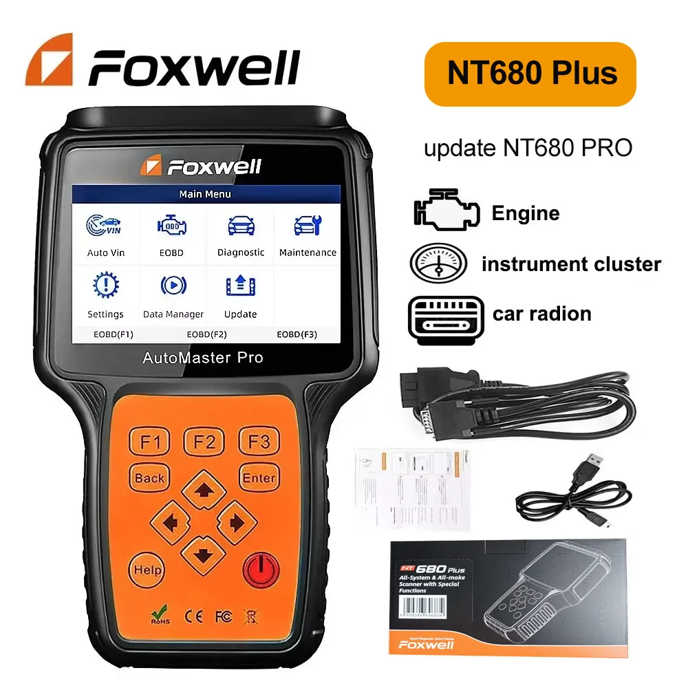 Foxwell NT680 Plus Auto Diagnostic Scanner - All System OBD2 Tool with DPF EPB Wireless Update for Mercedes BMW Audi Toyota