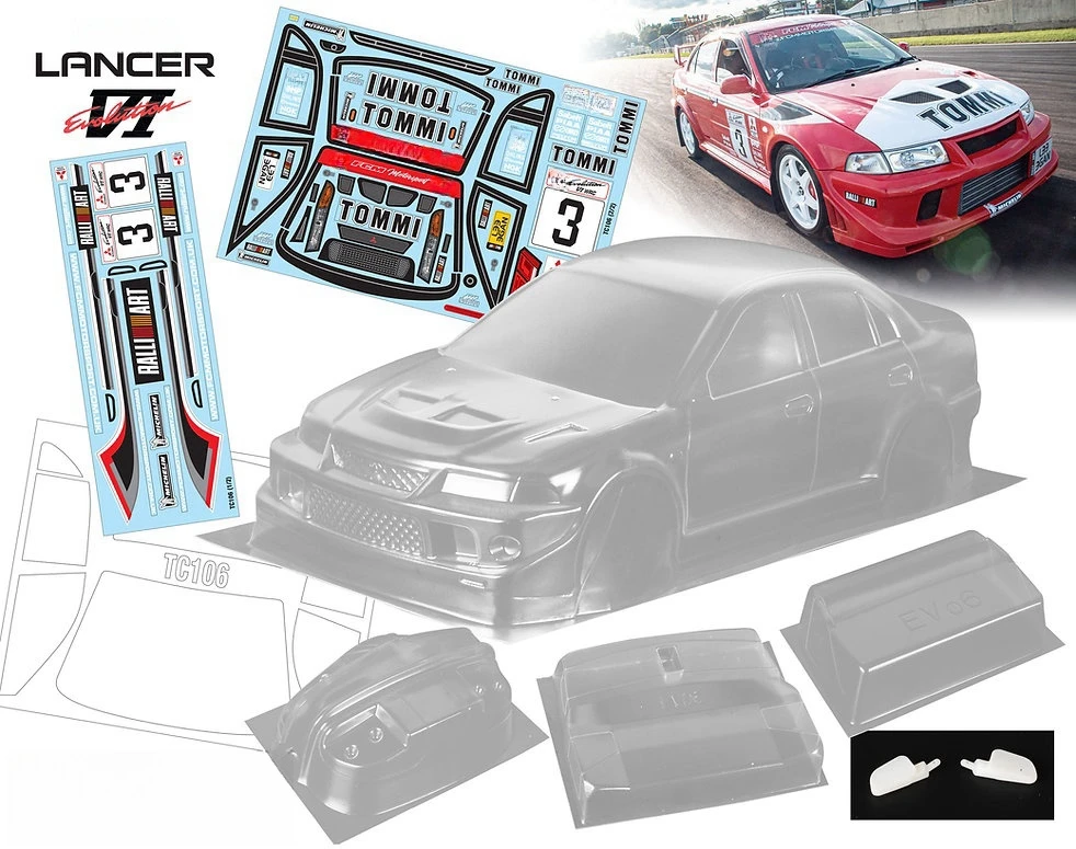 TC106 1/10 Mitsubkr Lancer Evolution 6-Coque Lexan Transparente, 190mm, Autocollant avec Décalque pour Voiture RC Drift Tamiya tt02 Kyosho