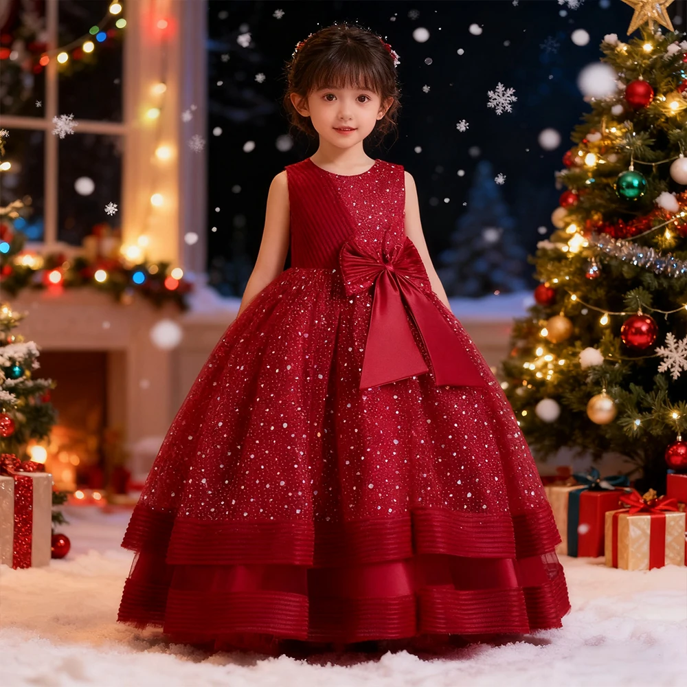 Elegant Girl Princess Dress New Year Evening Gown Christmas Dress For Girls Party Dresses Shiny Wedding Dress Birthday Costume