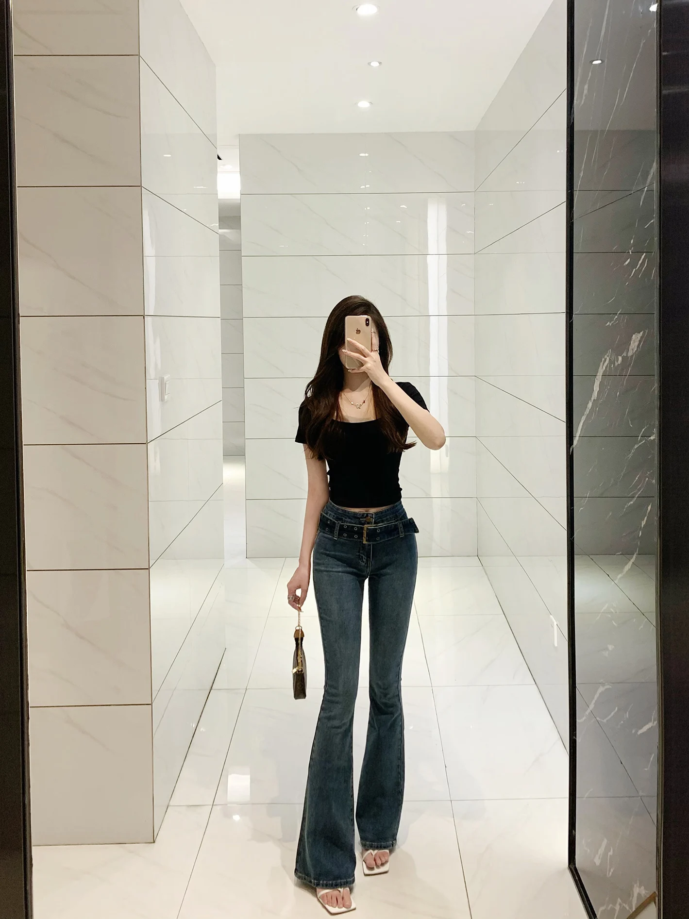 

Джинсы-клеш Misscc Retro Blue Hot Girl с низкой посадкой, женские, с эффектом похудения, удлиненные, из хлопкового стрейч-денима