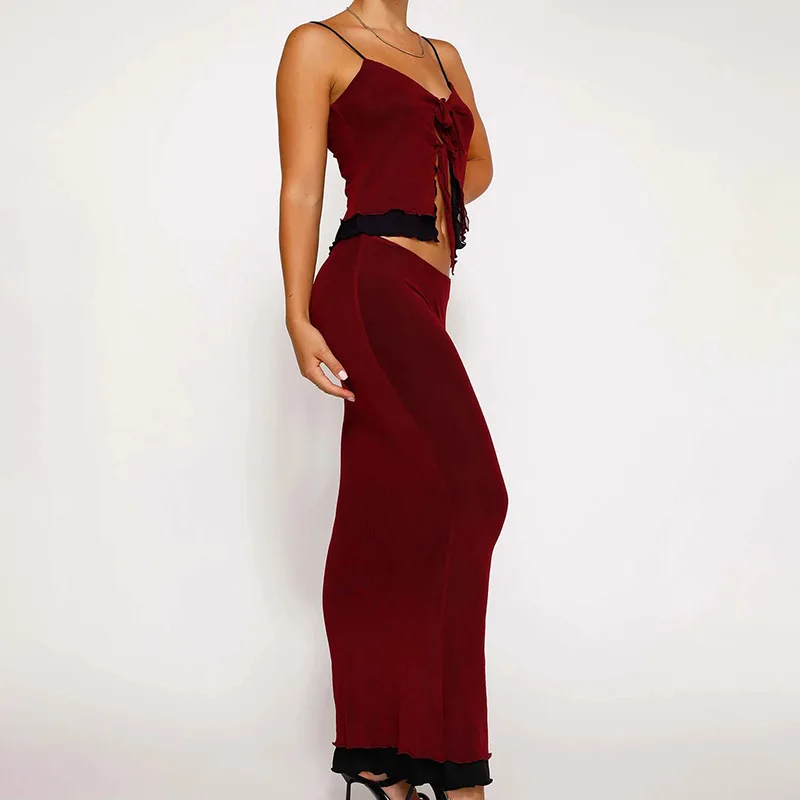 New Suspender Bandeau Two-piece Women's European and American Style Fashion Sexy Backless Long Dress Set Skirt Sets