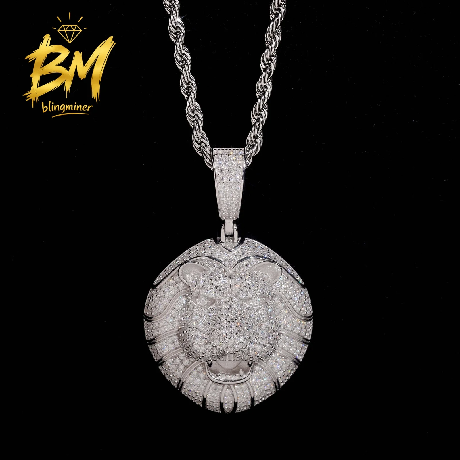 Blingminer Iced Out Hip Hop Lion Head VS Moissanite Pendant For Men S925 Silver Pendants Jewelry Pass Diamonds Tester GRA