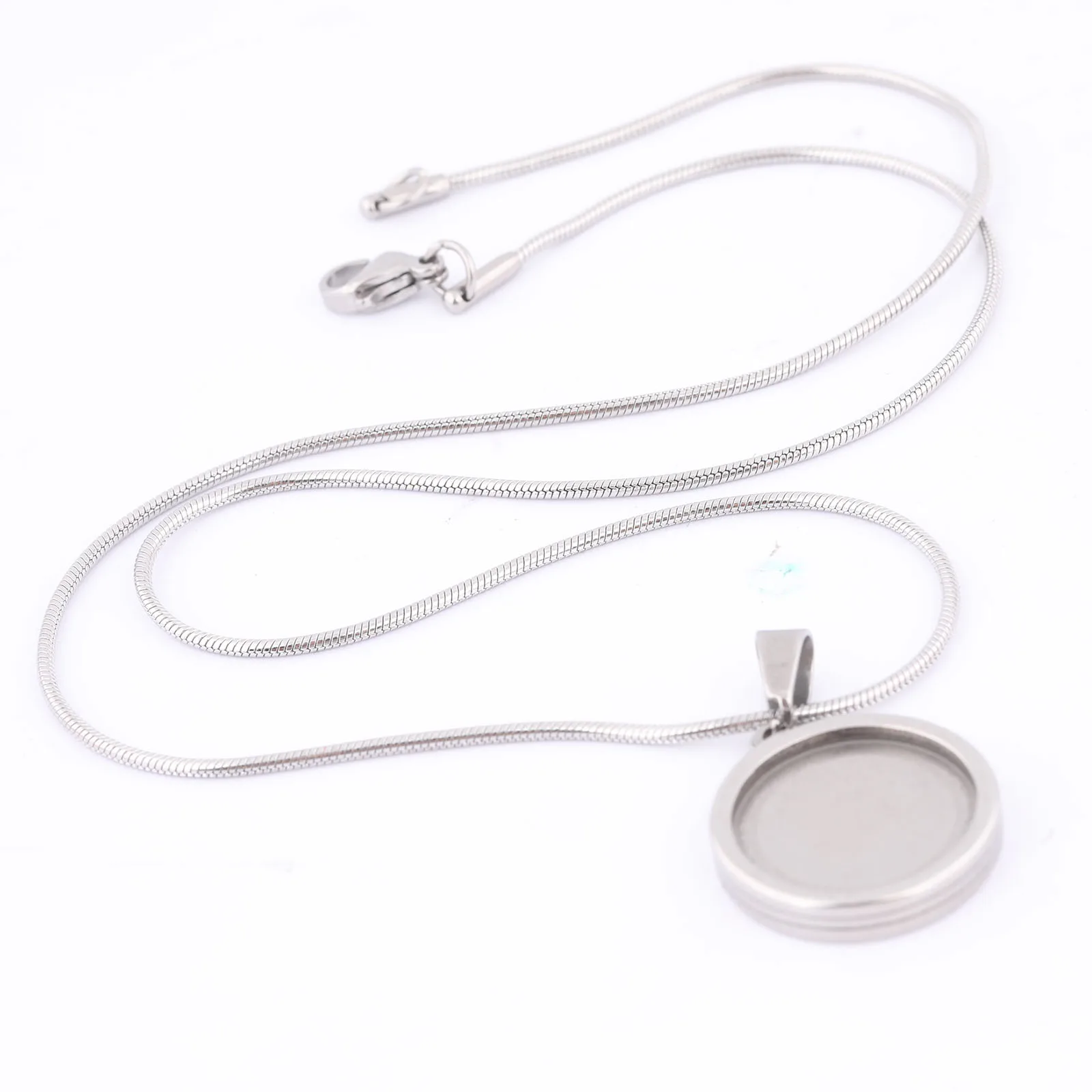 2pcs Stainless Steel Chain Necklace Base Blanks Double Side Fit 16mm Cabochon Pendant Bezel Setting Trays Diy Jewelry Making