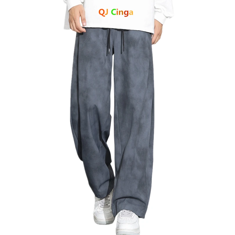 Gray Men's Elastic Waist Drawstring Pants,Fashion Casual Pant, Black Straight Leg Loose Trousers, Asian Size S-XXXL