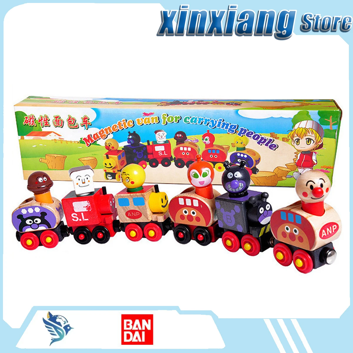 

Bandai Anpanman Wooden magnetic pull toy train Fun puppet toys Can be used with track building blocks surprises gifts trendy