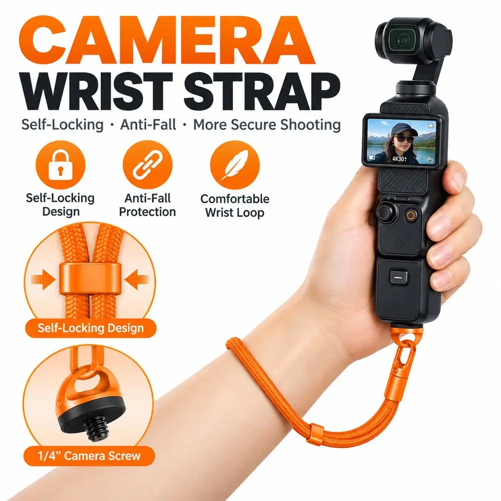 Self-Locking Action Camera Wrist Strap With 1/4 Screw Anti-Fall Camera Hand Strap for DJI OSMO Pocket 4Pro Luna ultra