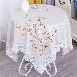 Embroidered Silk Ribbon Tea TableCover  Rectangular  Square Tablecloth Handmade Towel Cloth Art Cotton Linen Rural Table Cloth