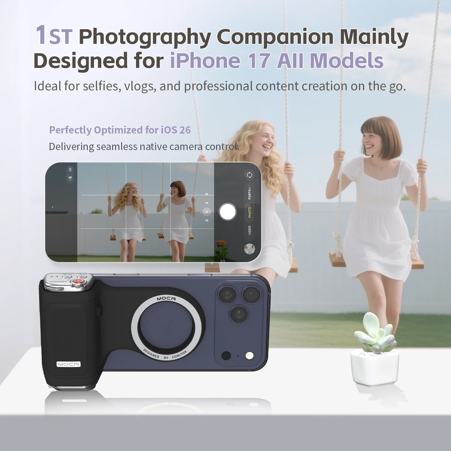 قبضة هاتف COMITOK المغناطيسية مع مقبض تصوير محمول للتحكم عن بعد لمقاطع فيديو مدونة فيديو iPhone، عملية سهلة بيد واحدة