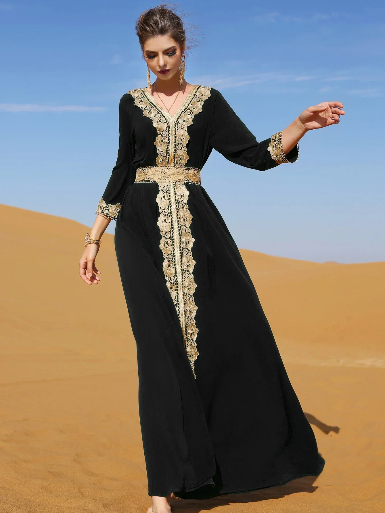 Eid Party Dress for Women Lace Dubai Arab Ramadan Abayas Caftan Kaftan Vestido Eid Muslim Woman Abaya Party Long Dresses 2024