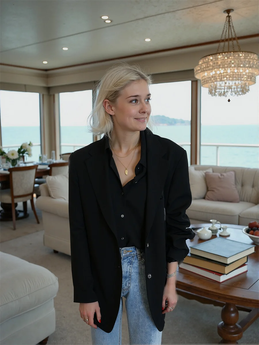 Effen klassieke blazers met enkele rij knopen voor dameskleding Dames getextureerde wollen stijlvolle afslankende elegantie Veelzijdige witte oversize