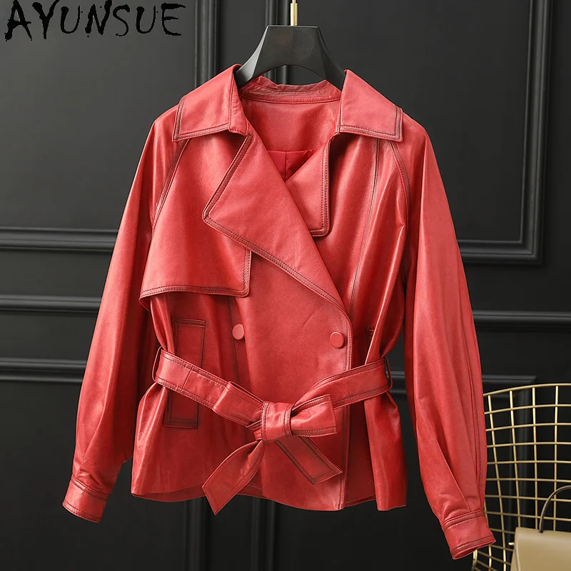 

AYUNSUE 100% Real Leather Jacket Women Genuine Sheepskin Leather Coat Short Elegant Leather Jackets for Women 2023 New Outwears