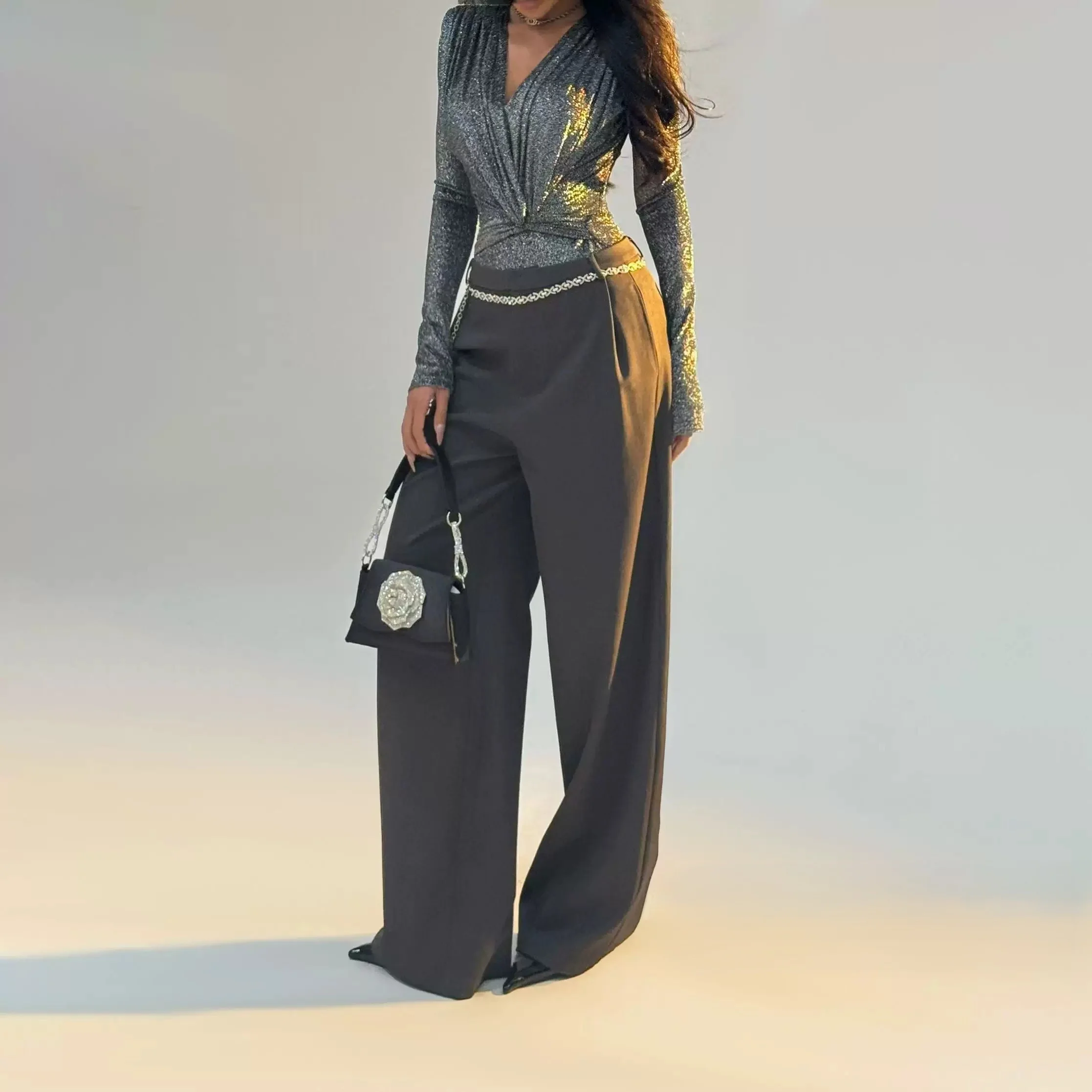 

Элегантные женские брюки в полоску для офиса, классические, прямые, весенние, белые, деловые, для работы, в европейском стиле