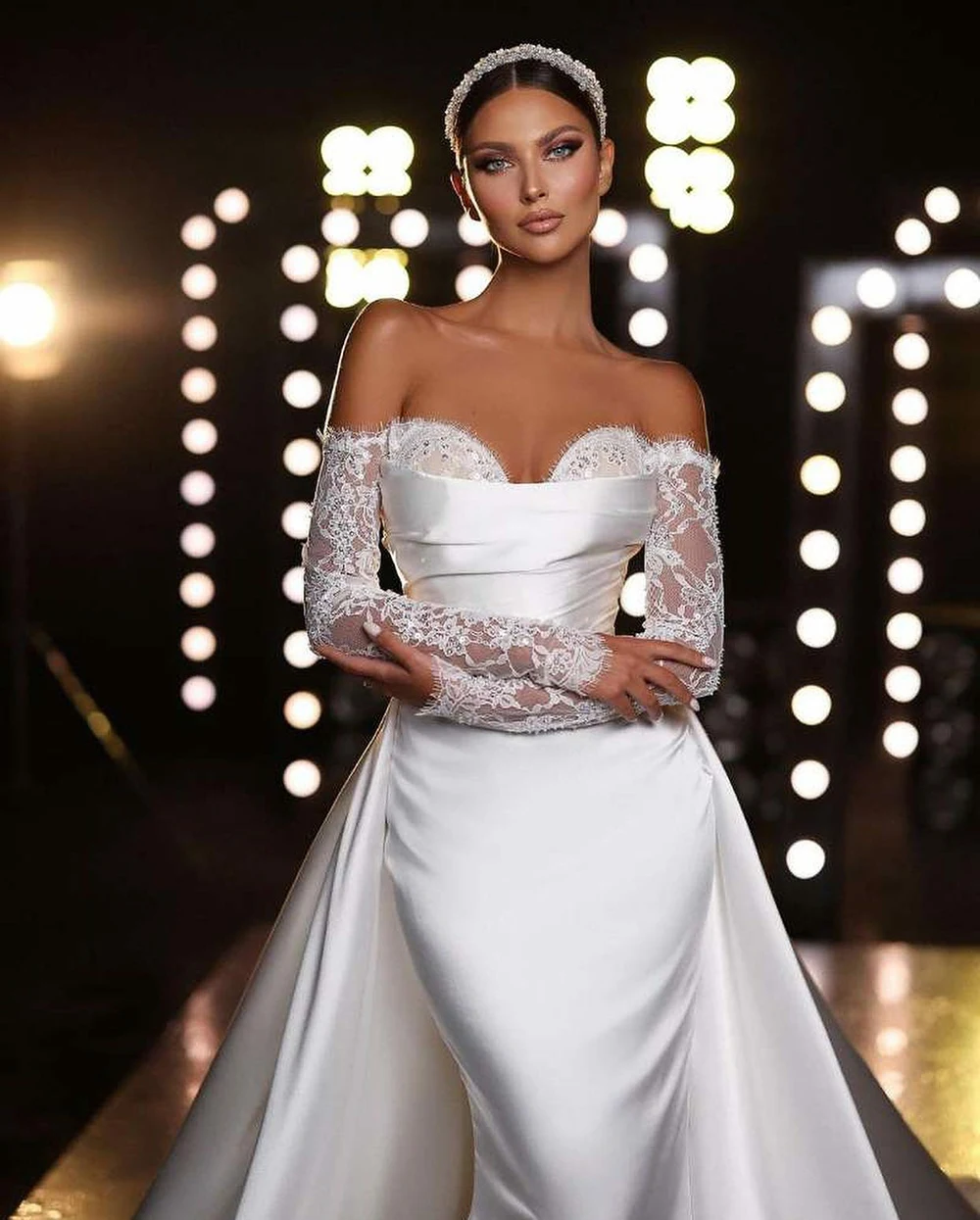 Msikwoods Dubai Satijn Off Shoulder Trouwjurken Met Afneembare Trein Sweetheart Lasce Mermiad Bruidsjurken Vestidos De Novia