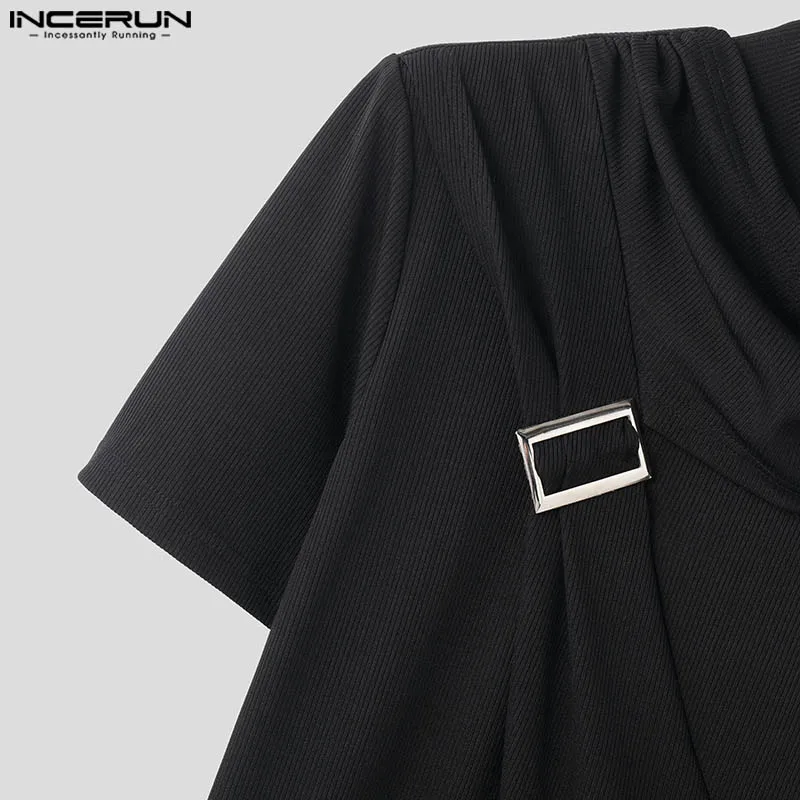 INCERUN Tops 2024 American Style Fashion Men\'s Deconstruction Design Solid T-shirt Casual Streetwear Long Sleeved Camiseta S-5XL