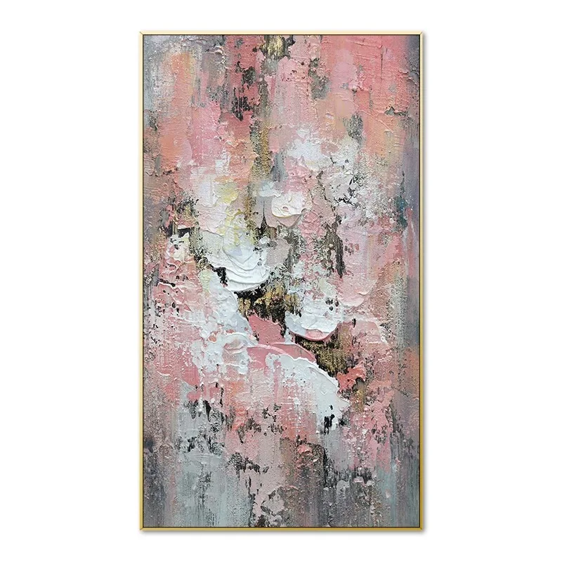 

Xiamen Custom Handmade Heavy Paints Textured Pink with Gold Abstract Oil Painting for Home Living Room Wall Art Decor