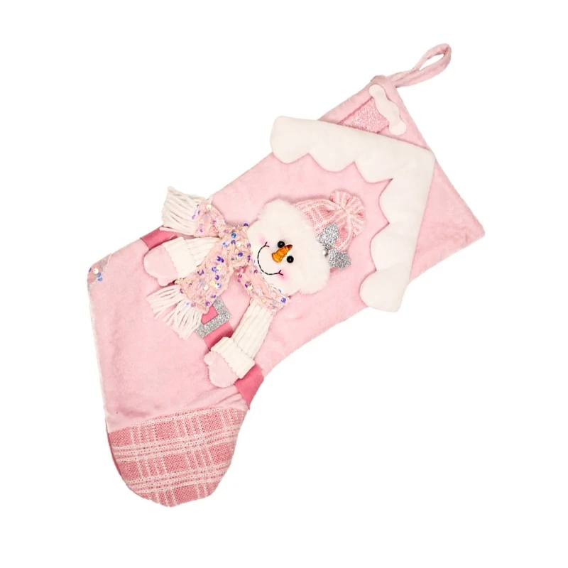 Durable Pink Christmas Sock Feature Lovely Print for Gift Packaging Decors