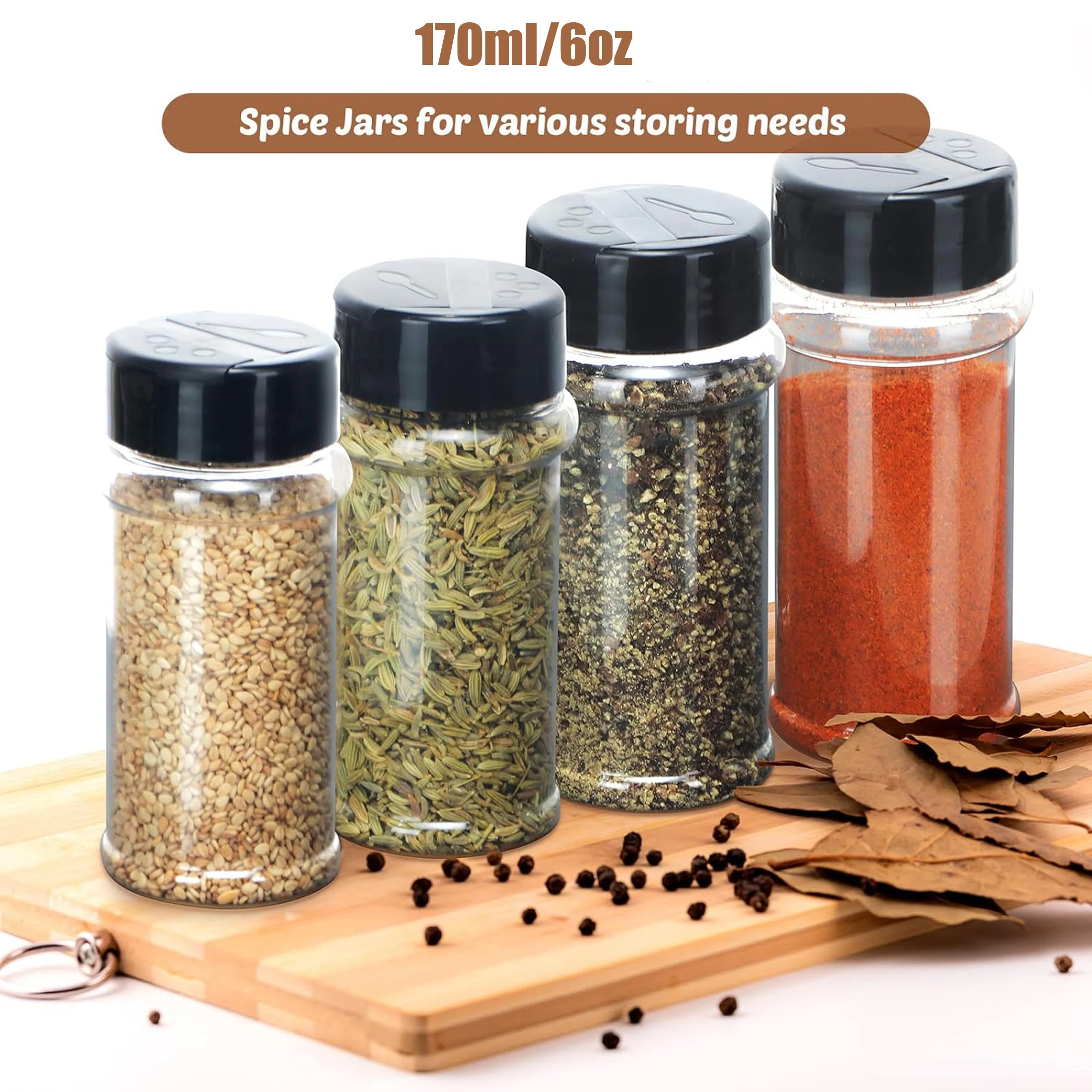 6pcs 170ml Plastic Spice Cans with Shaker Lid, Transparent Seasoning Bottles, Plastic Seasoning Containers for Kitchen