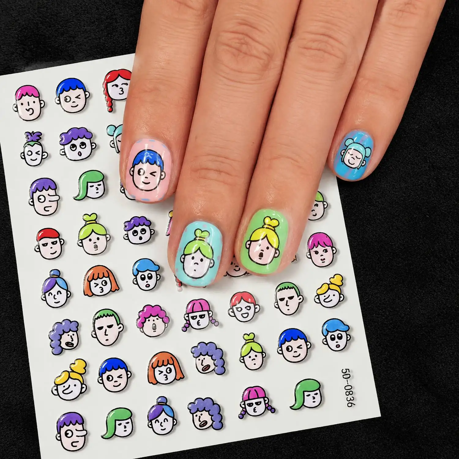 1Pc Vibrant 5D Cartoon Heads Fun Nail Sticker Multi Color Self Adhesive Fun Nail Decal Cute Quirky Styles Fun Nail Slider