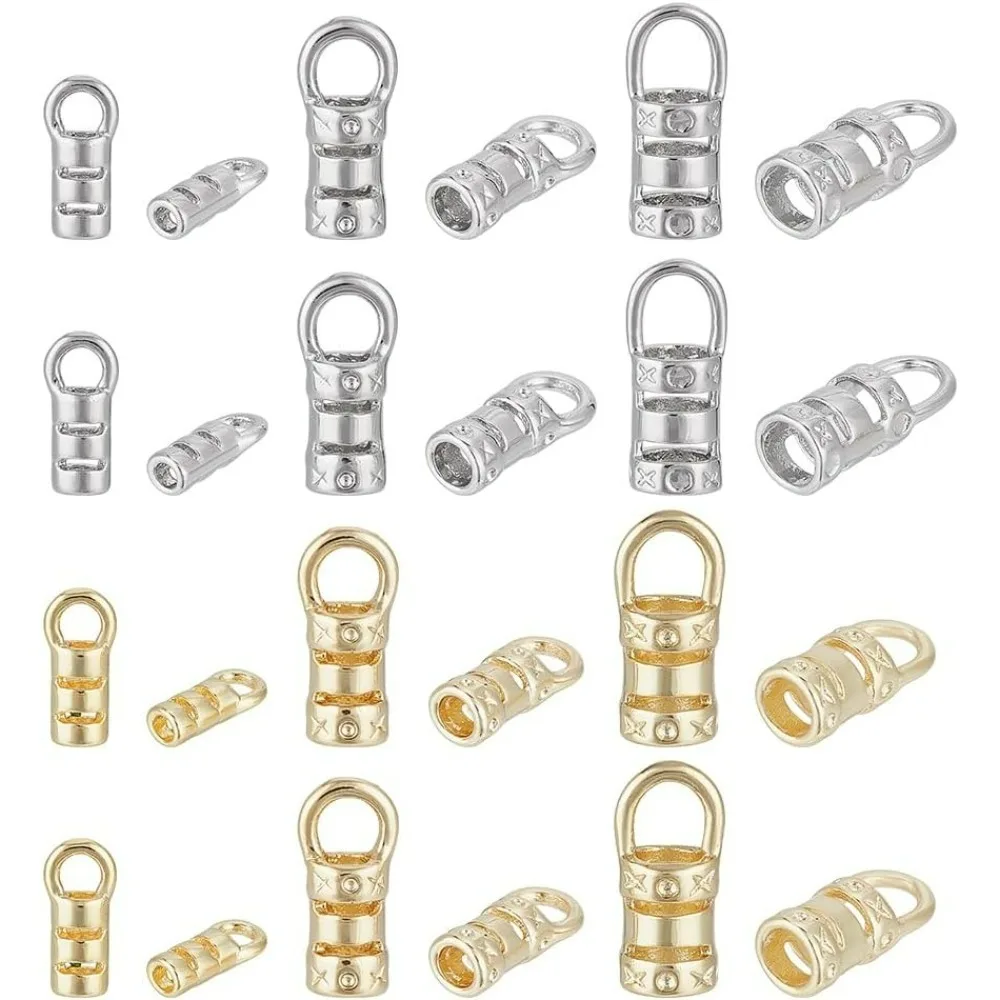 

48pcs 3 Sizes Cord End Caps Rope End Caps Chain Ends Bail End Connectors with Loop for Jewellery Making End Tip Bead Cap