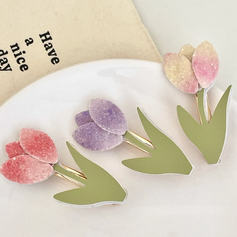 

2025 Korean Style Tulip Flower Hair Clip Sweet Girly Side Hair Accessories for Teen Girls Cute Floral Hairpin for Women