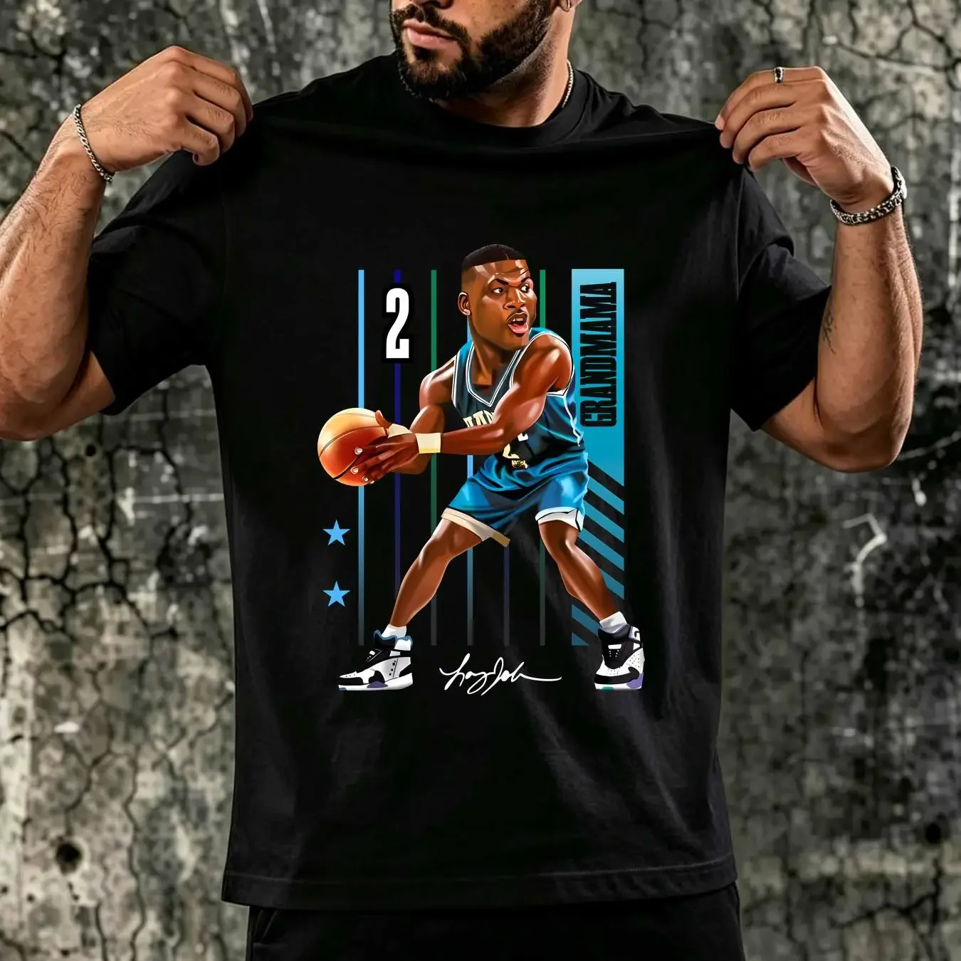 washed T Shirt NEW Streetwear on Demand LARRY JOHNSON GRANDMAMA BLACK SMALL 3XLARGE vintage Washed Slightly Soft streetwear