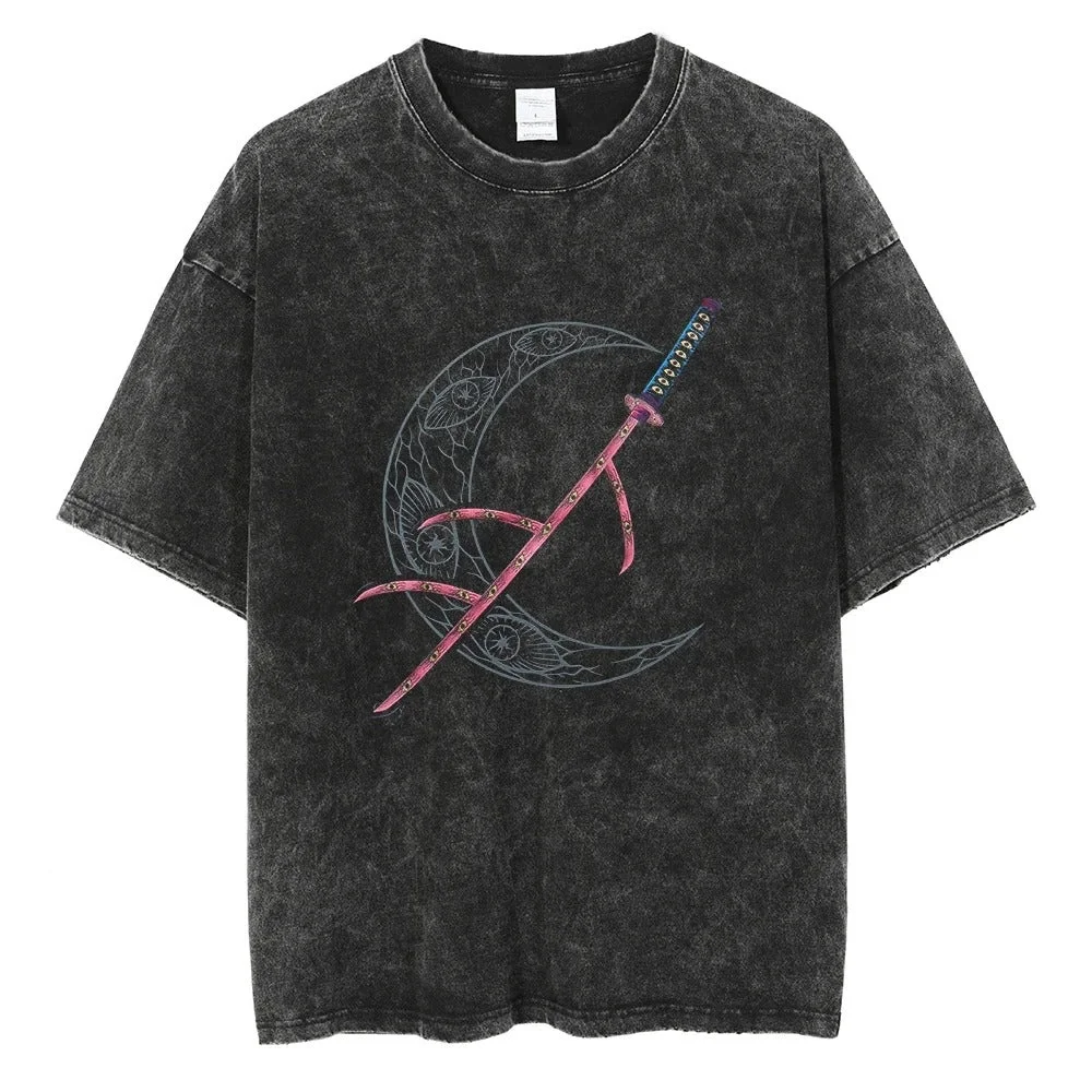 

Demon Slayer Japanese Anime Printed Washed T-shirt Men and Women Retro Fashion Street Style Oversized Summer Short Sleeve Tops