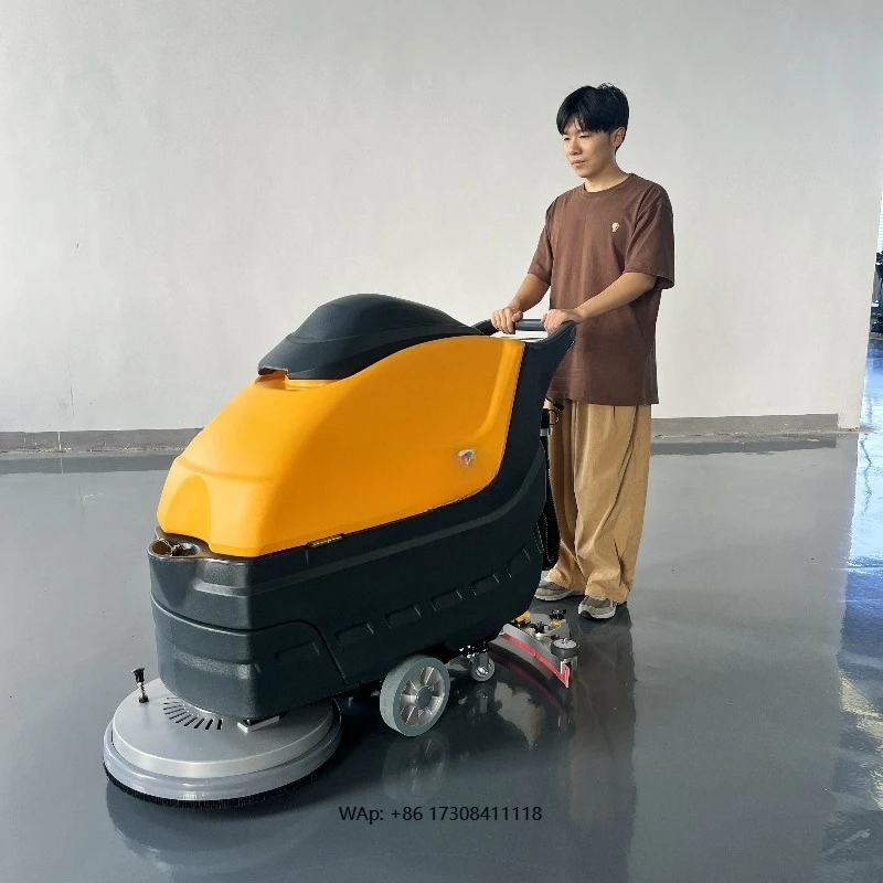 Battery Powered Walk Behind Stand on Spin Rechargeable Sweeper Floor Scrubber Brush Cleaner Machine