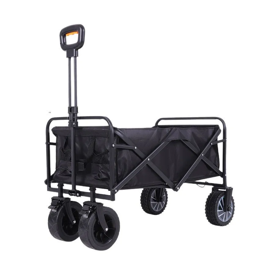 Factory Direct Electric Outdoor Steel Black Camping Hand-pulled Trolley Travel Essential Portable Mountain Folding Trailer