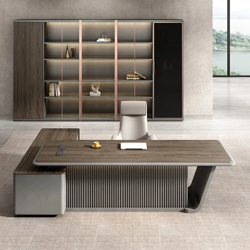 function high-end luxury Italian style office furniture LED boss desk lightweight luxury CEO desk