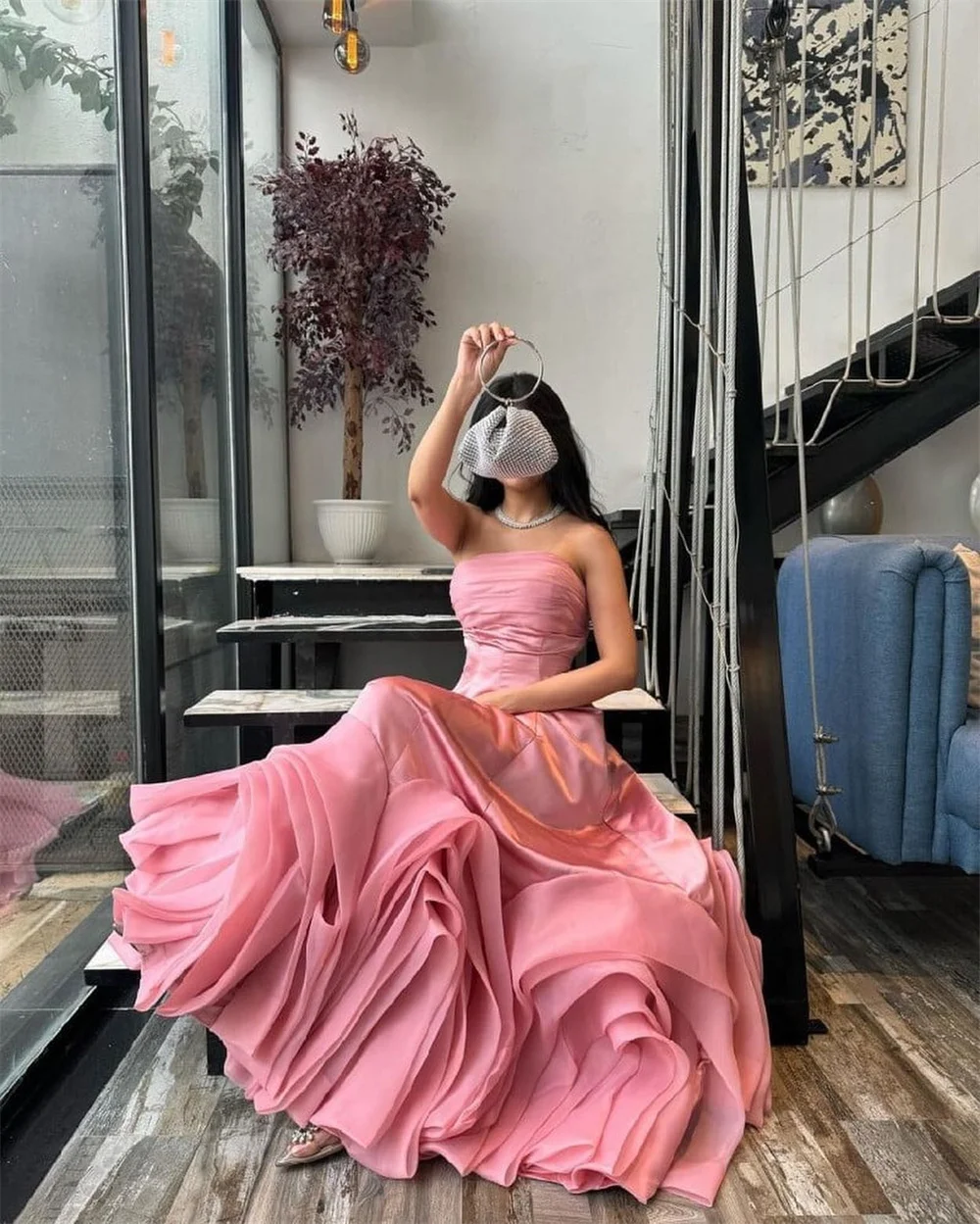 Customized Dearin Strapless A-line Floor Length Skirts Layered Bespoke Occasion Dresses Evening Dress