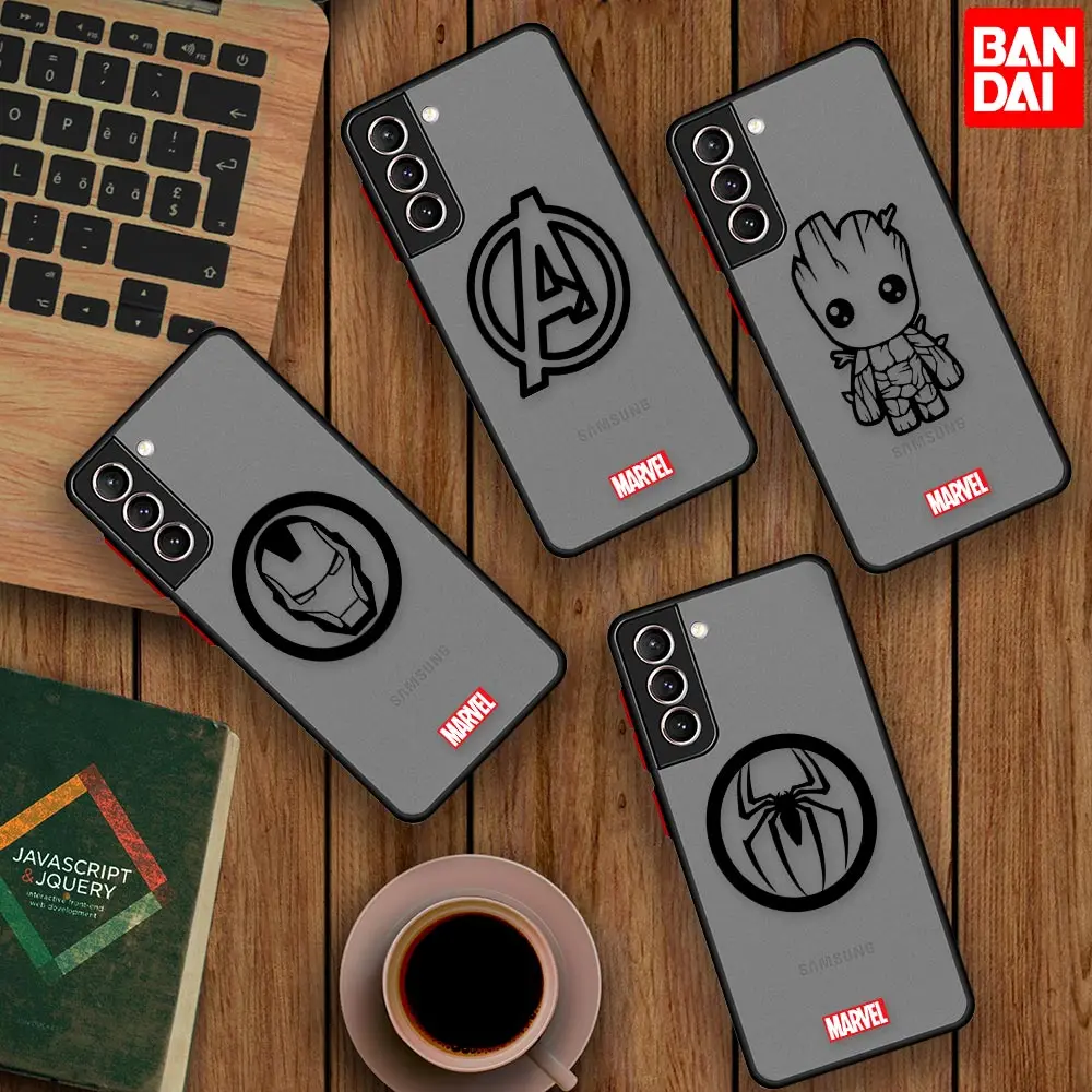 Marvel Hard Matte Case For Samsung Galaxy S22 S23 Ultra S20 S21 FE S10 S9 S23 Plus Soft Bumper Cover Avengers Logo Ironman Groot