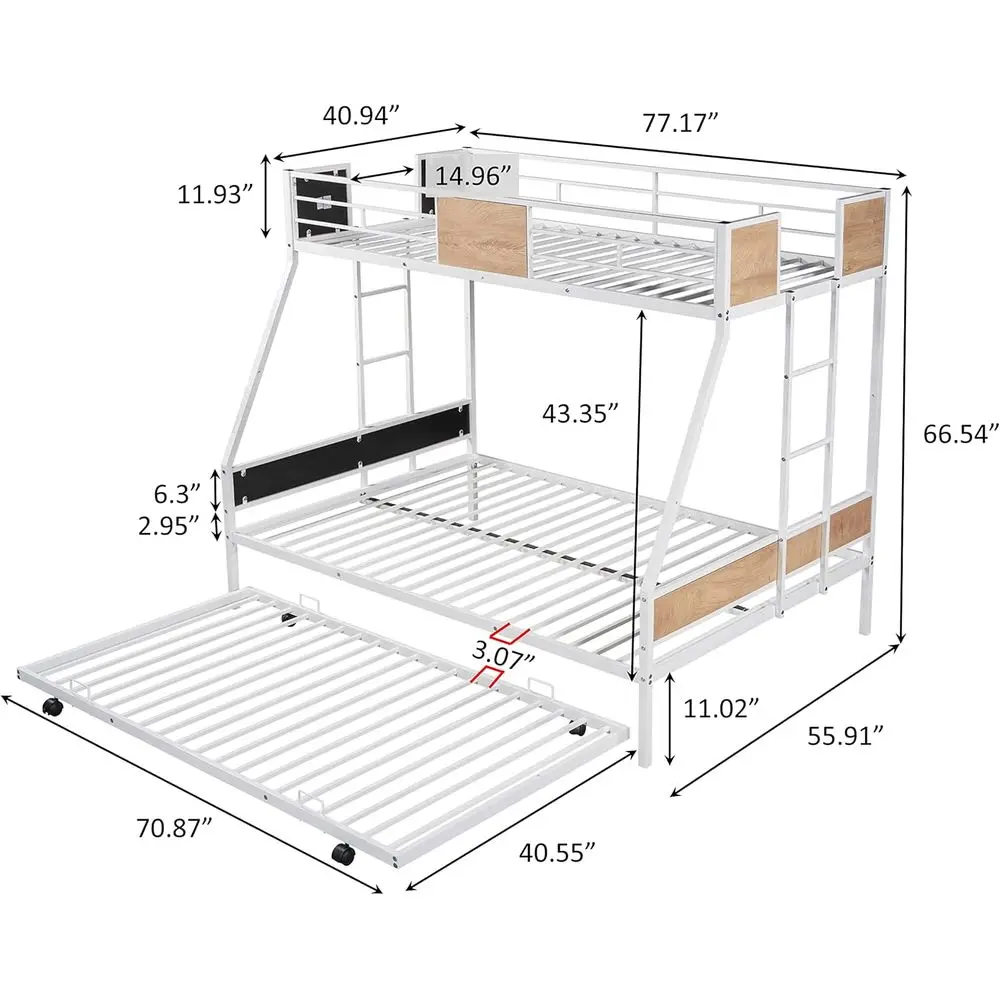 Olela Twin Over ull Metal Bunk Beds with Trundle Bed,Heavy Duty Metal Bed e with Saety Rail 2 Side Ladders or Boys Girls Adults,