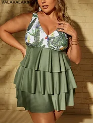 2025 Print Patchwork 2-częściowy zestaw tankini Plus Size Kobiety Duży kostium kąpielowy z wysoką talią Brazylijska dama Chubby Curvy Strój kąpielowy