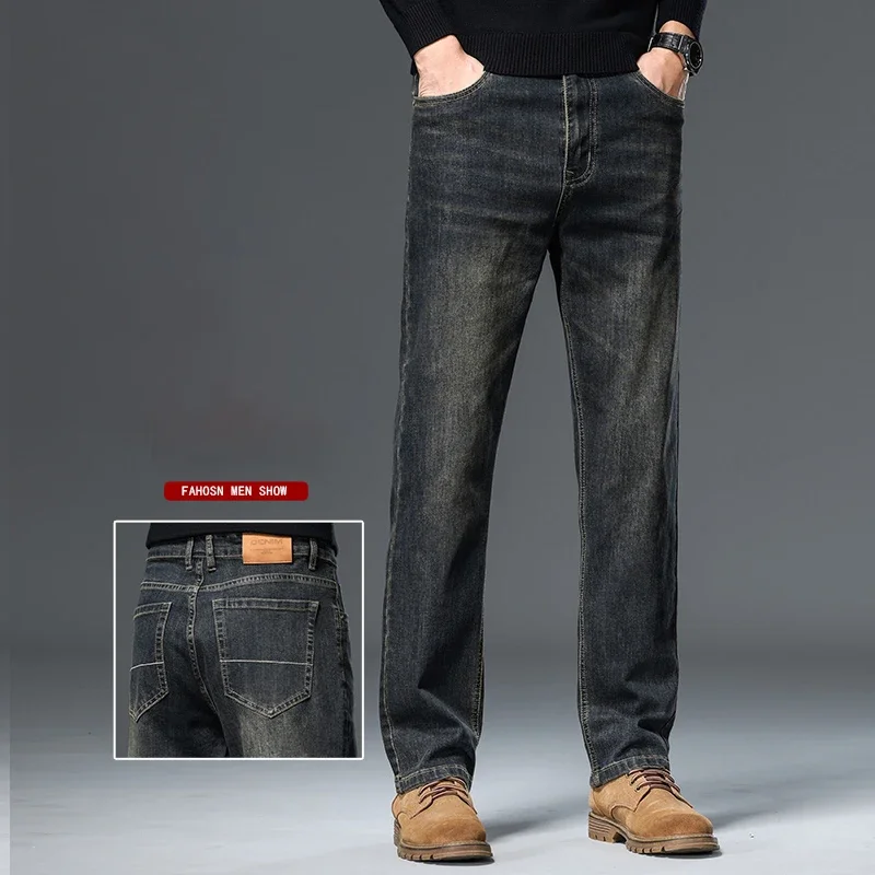 2023 Nieuwe Lente Herenmode Jeans Nostalgische Gewassen Denim Broek Merk Kleding Klassieke Ingericht Rechte Business Casual Broek