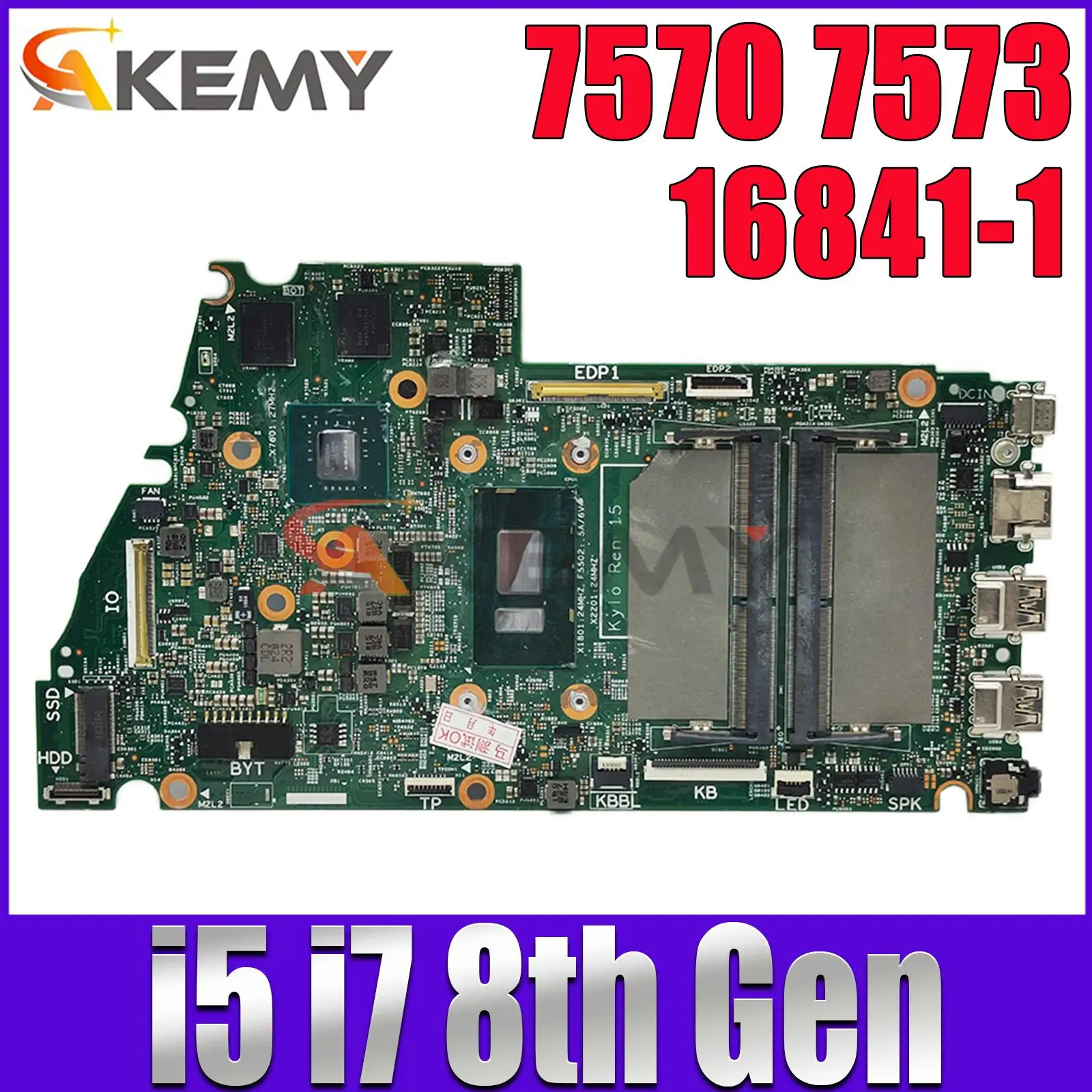 

16841-1 For Dell Inspiron 7570 7573 Laptop Motherboard With I5-8250U I7-8550U CPU Mainboard CN-0YHJD6 CN-0XW62N CN-00PJ2C