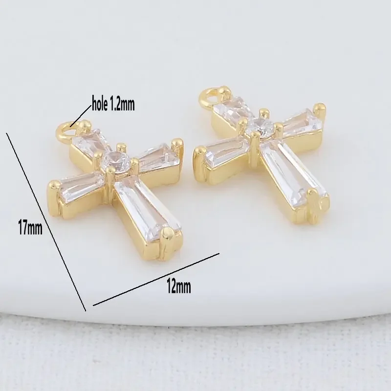 12*17MM 14K Gold Color Brass with Zircon Cross Charms Pendants Necklace Earrings Jewelry Making Supplies Accessories