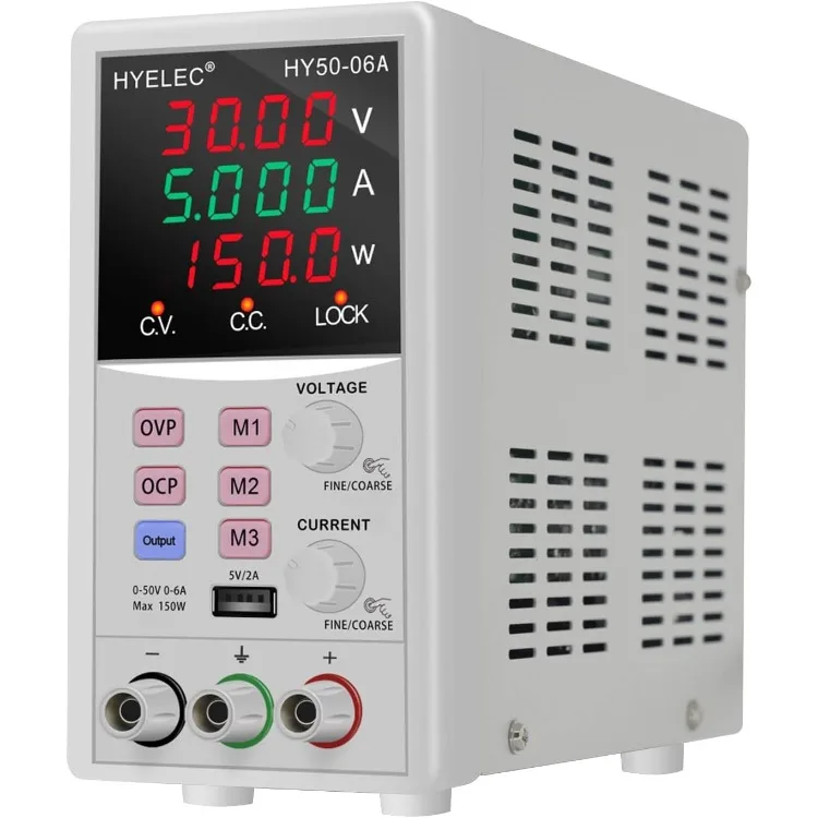 DC Power Supply,50V 6A max150W Switching Regulated Bench Power Supply with Memory, 4-Digit LED Display,