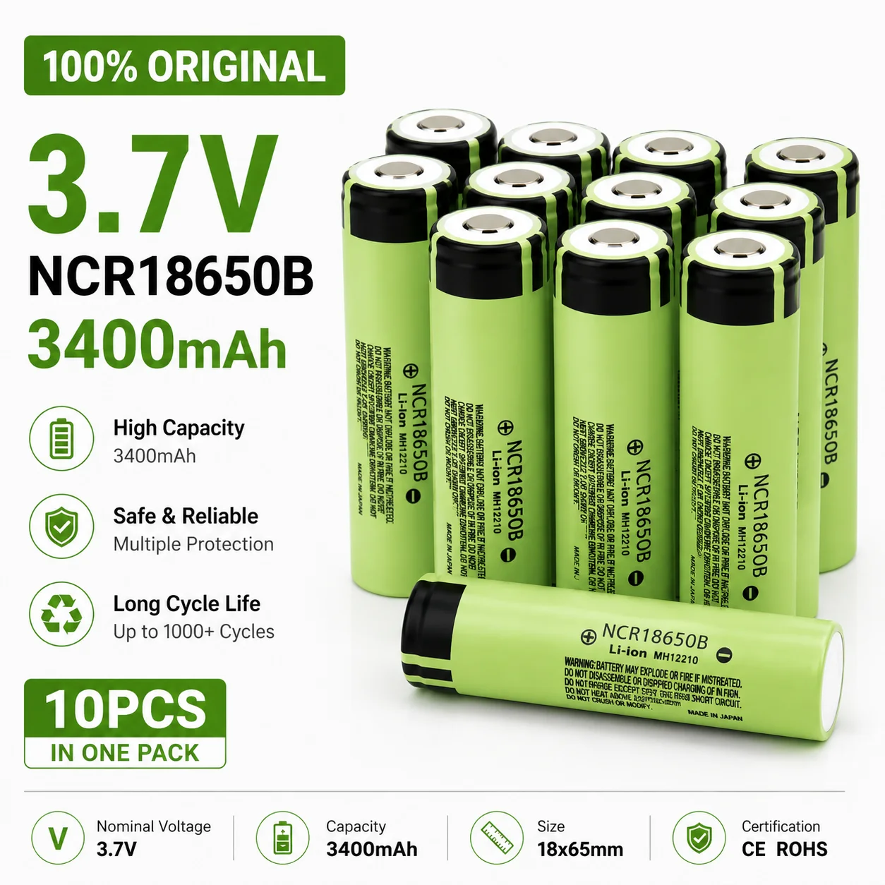 Oryginalna bateria NCR18650B 3400mAh 3.7V 18650, akumulator litowo-jonowy z wypukłym biegunem, do latarki, przenośnego wentylatora, golarki, lampy czołowej, power banku, szybka wysyłka z UE.