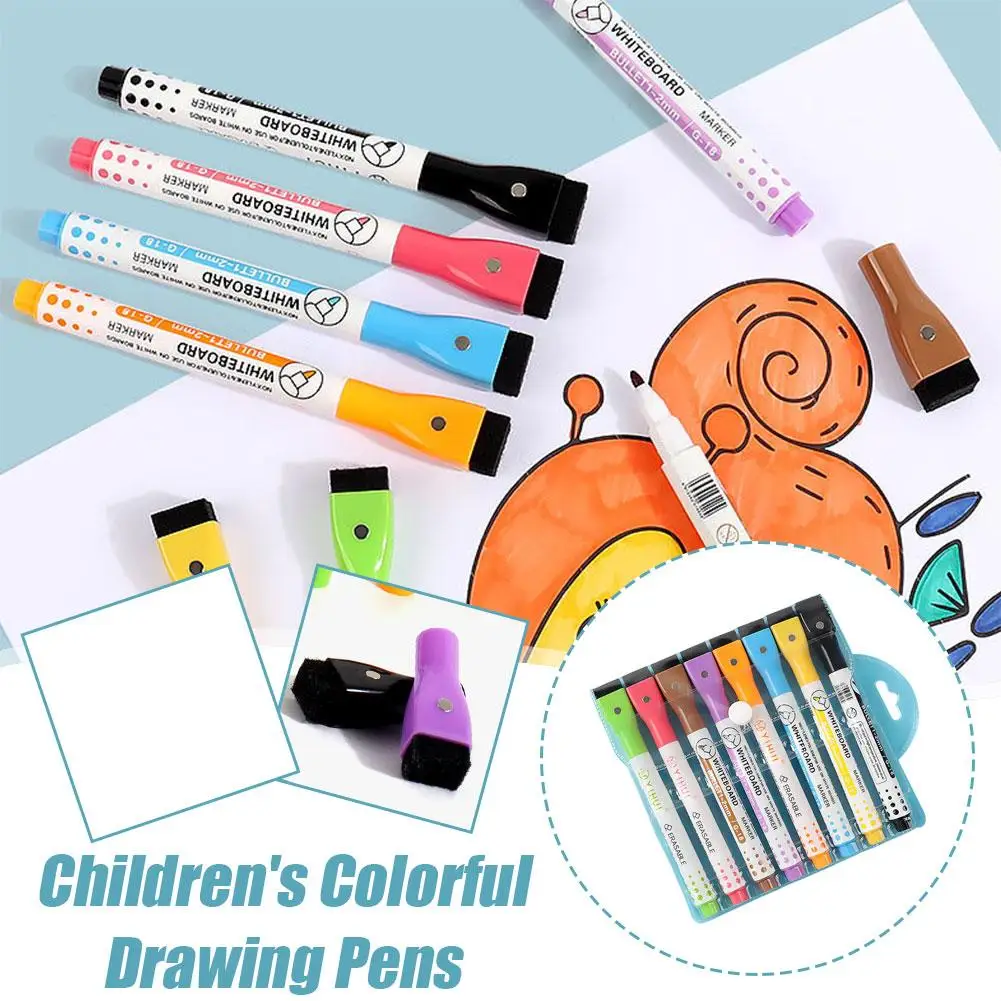 8 Colors Magnetic Whiteboard Pen Erasable Children's Pens Student Pen Dry Whiteboard Pens Color Supplies Tip Painting Fine M0W7