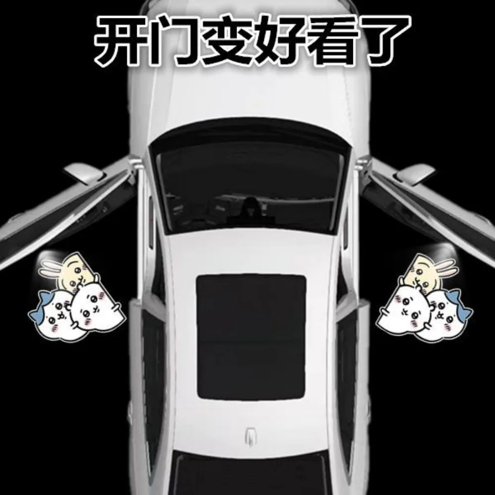 Chiikawas Usagi Wireless Car Door Welcome Light Auto Sensor Ground Projector Lamp Kawaii LED Projection Light Vehicle Decor view 2