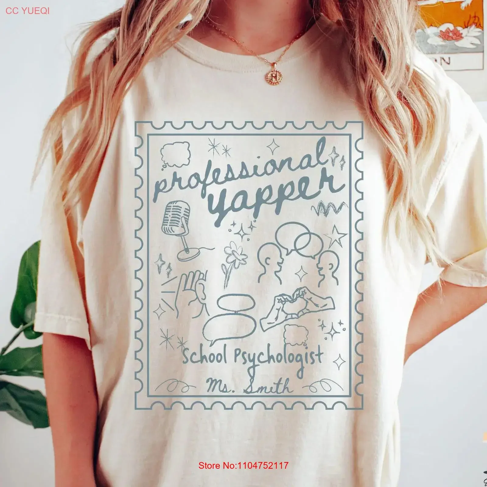 School PsychologisT T Shirt Custom Staff Name Doodle vintage Washed graphic Soft fashion Slightly Stretched Breathable