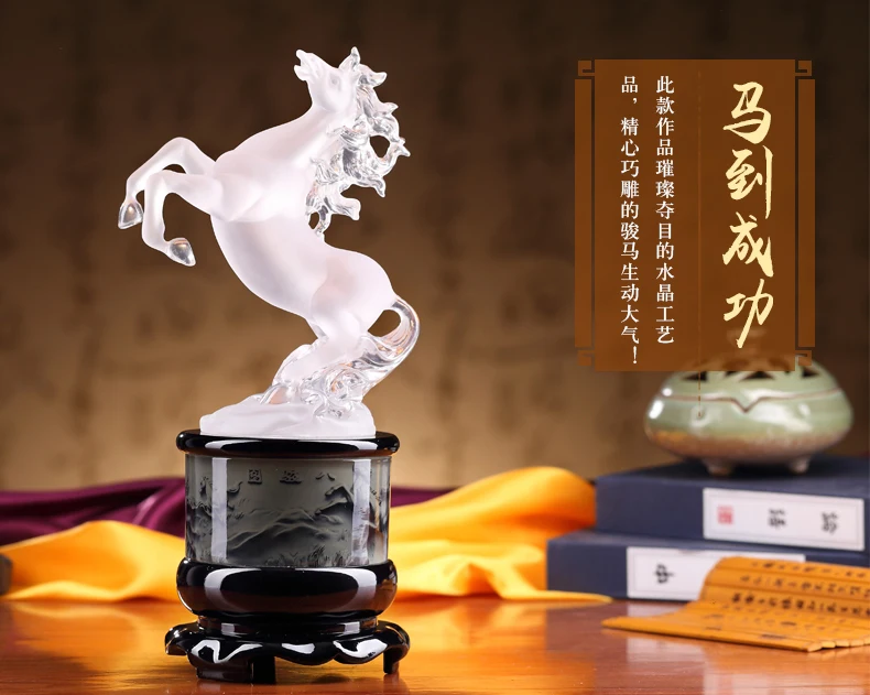 

TOP GOOD 29cm LARGE # office home FENG SHUI Talisman Money Drawing 3D crystal HORSE Sculpture ART statue