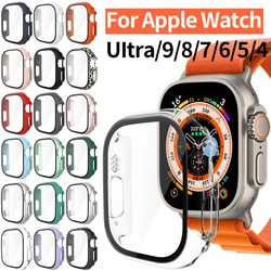 Vidro e Case para Apple Watch, Série 7, 8, 9 41mm, 45mm, Protetor de Tela, 44mm, 40mm, PC Bumper para iWatch Ultra,Ultra 2 49mm Capa Protetora